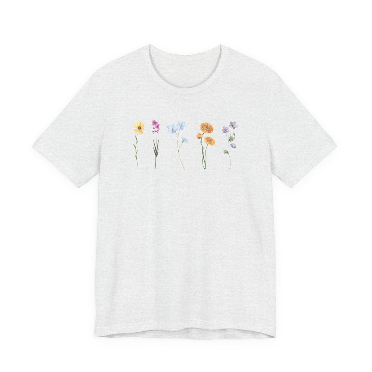 Floral Row Tee Watercolor Wildflowers Graphic T-Shirt