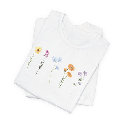 Floral Row Tee Watercolor Wildflowers Graphic T-Shirt
