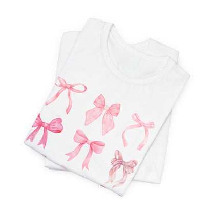 Pink Bow Pattern Tee Cute Girly Graphic T-Shirt