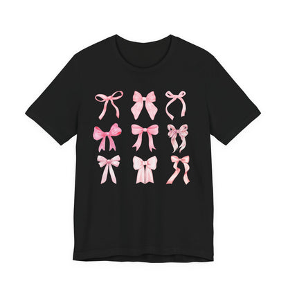 Pink Bow Pattern Tee Cute Girly Graphic T-Shirt