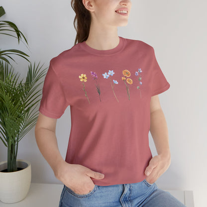 Floral Row Tee Watercolor Wildflowers Graphic T-Shirt