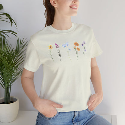 Floral Row Tee Watercolor Wildflowers Graphic T-Shirt