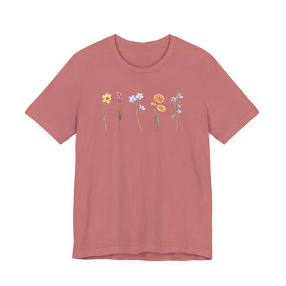 Floral Row Tee Watercolor Wildflowers Graphic T-Shirt