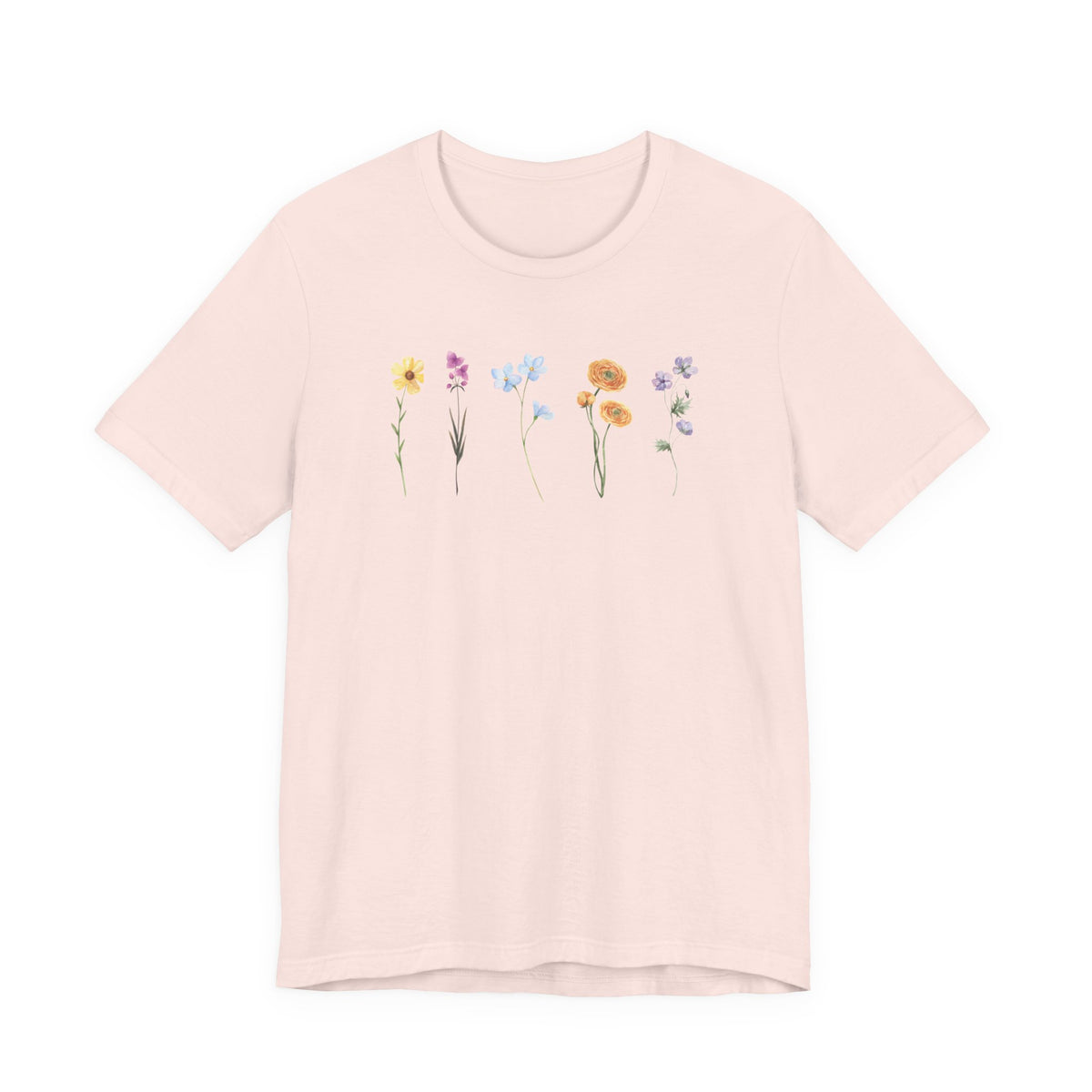 Floral Row Tee Watercolor Wildflowers Graphic T-Shirt