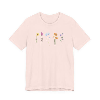 Floral Row Tee Watercolor Wildflowers Graphic T-Shirt
