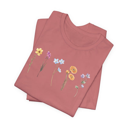 Floral Row Tee Watercolor Wildflowers Graphic T-Shirt