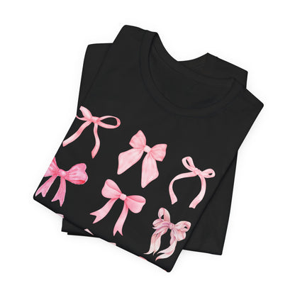 Pink Bow Pattern Tee Cute Girly Graphic T-Shirt