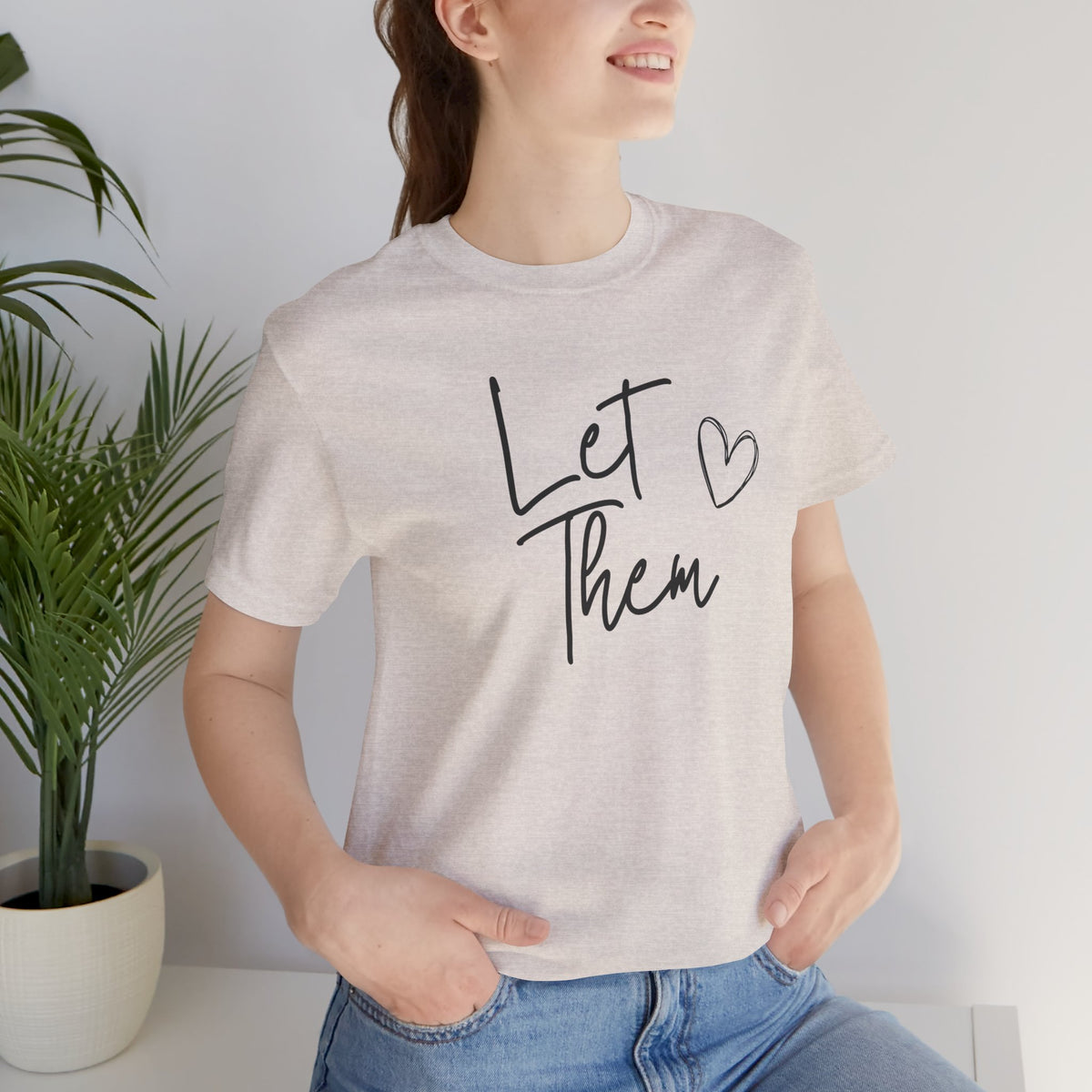 Let Them Heart Tee  Casual Script Graphic T-Shirt