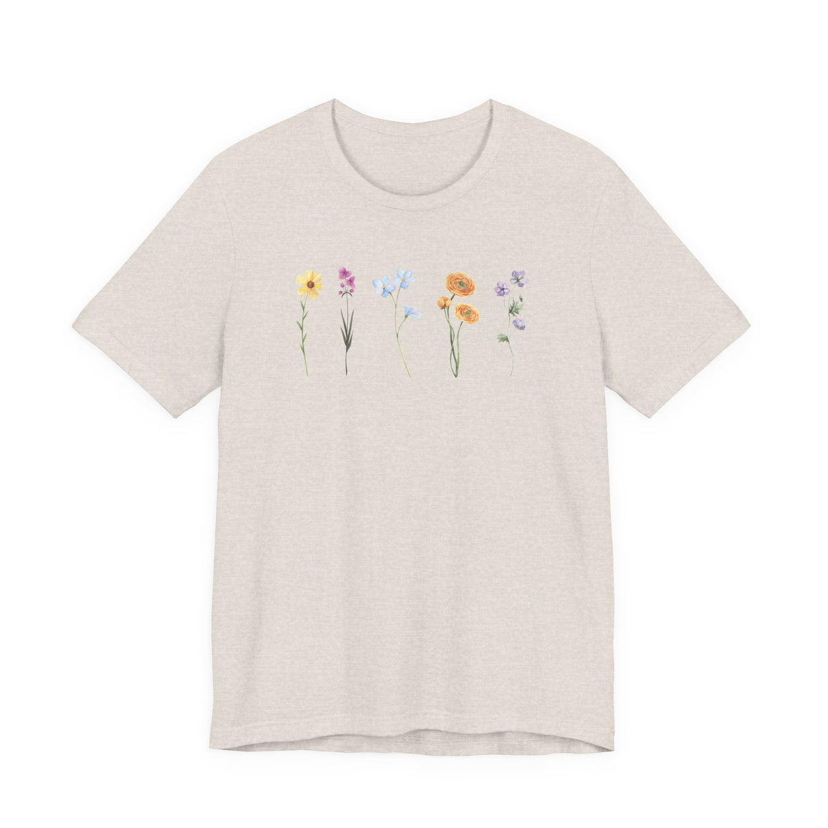 Floral Row Tee Watercolor Wildflowers Graphic T-Shirt
