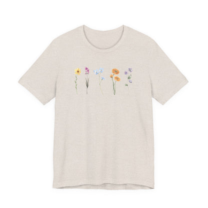 Floral Row Tee Watercolor Wildflowers Graphic T-Shirt