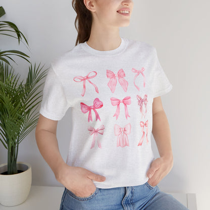Pink Bow Pattern Tee Cute Girly Graphic T-Shirt