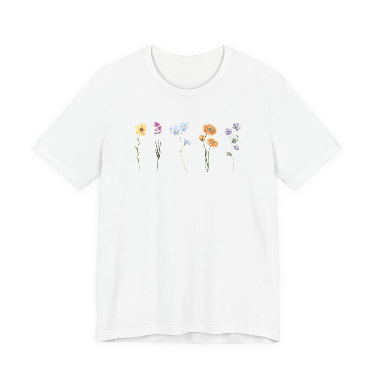 Floral Row Tee Watercolor Wildflowers Graphic T-Shirt