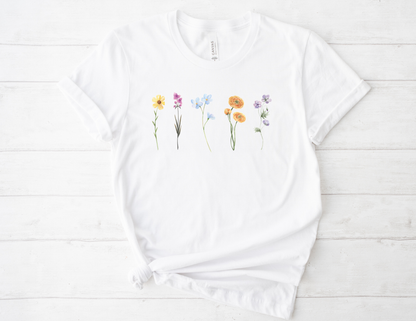 Floral Row Tee Watercolor Wildflowers Graphic T-Shirt