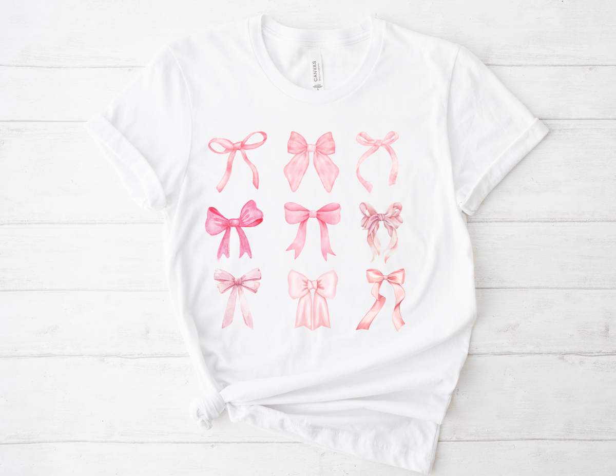 Pink Bow Pattern Tee Cute Girly Graphic T-Shirt