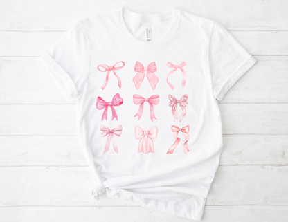Pink Bow Pattern Tee Cute Girly Graphic T-Shirt