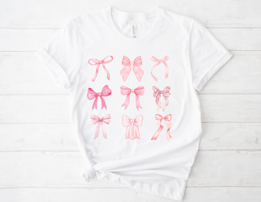 Pink Bow Pattern Tee Cute Girly Graphic T-Shirt