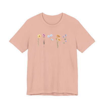 Floral Row Tee Watercolor Wildflowers Graphic T-Shirt