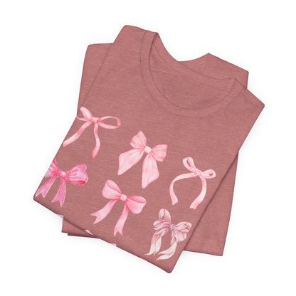Pink Bow Pattern Tee Cute Girly Graphic T-Shirt