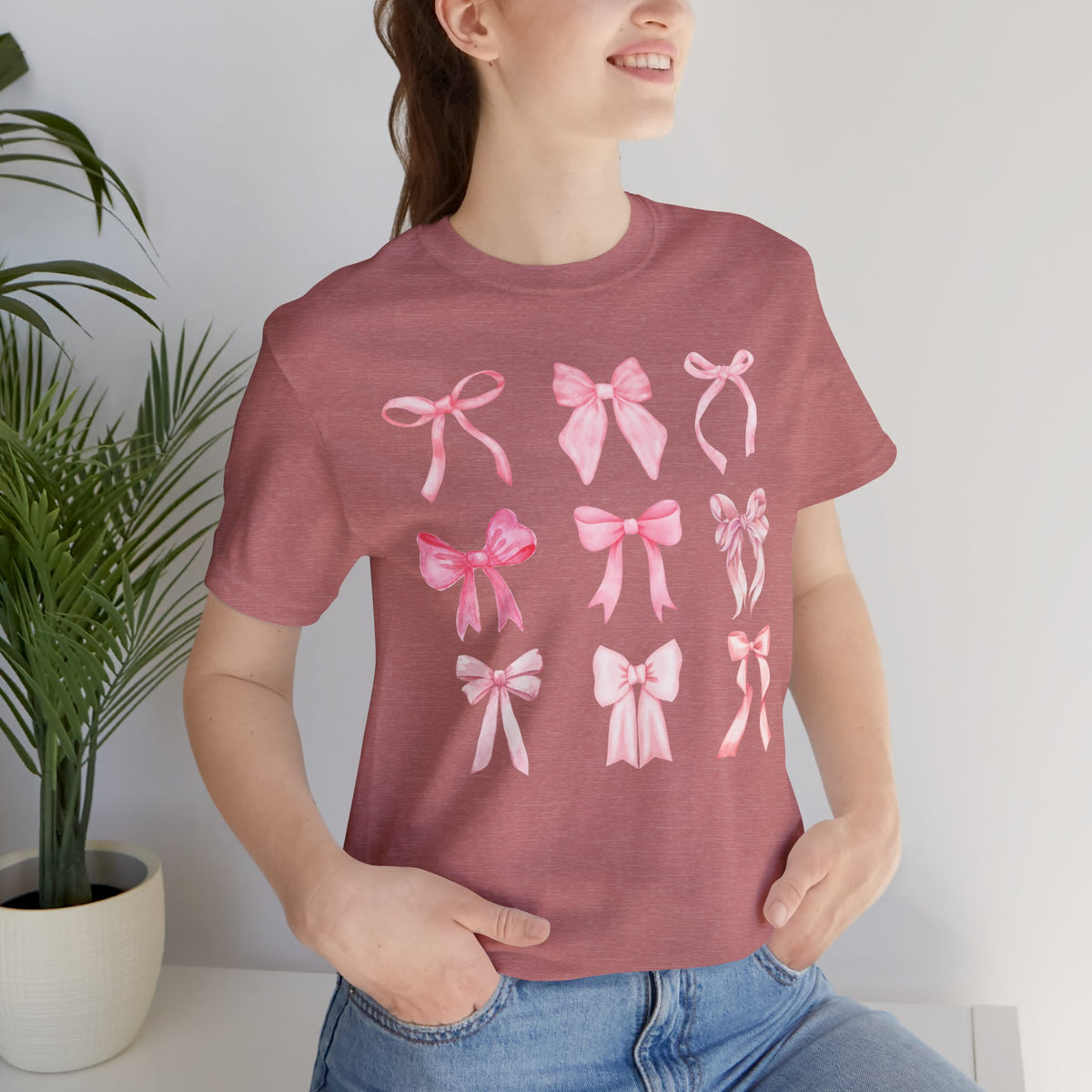 Pink Bow Pattern Tee Cute Girly Graphic T-Shirt