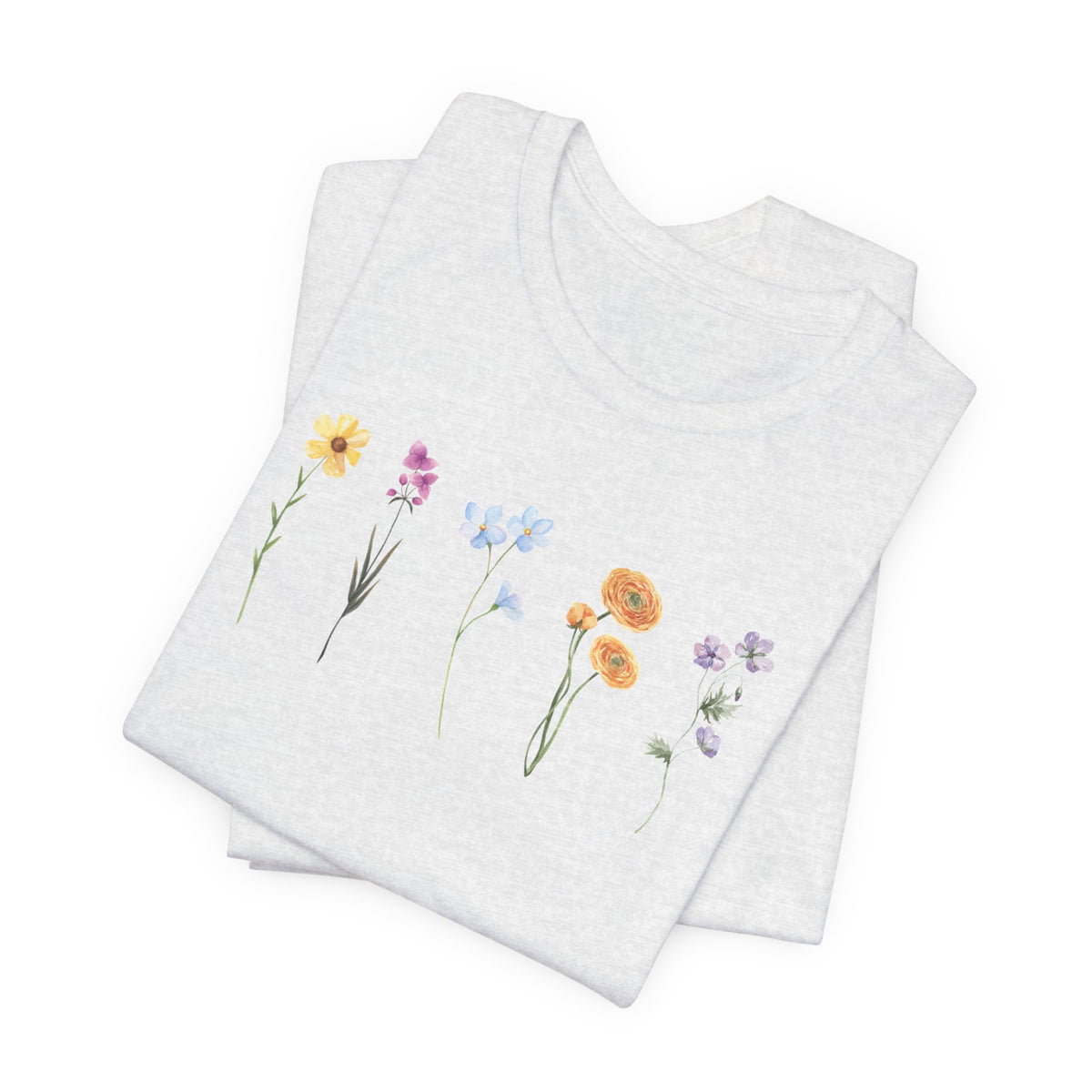 Floral Row Tee Watercolor Wildflowers Graphic T-Shirt