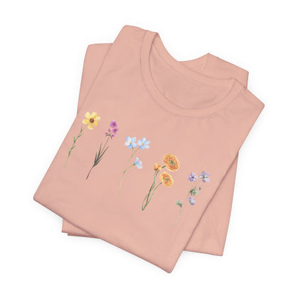 Floral Row Tee Watercolor Wildflowers Graphic T-Shirt