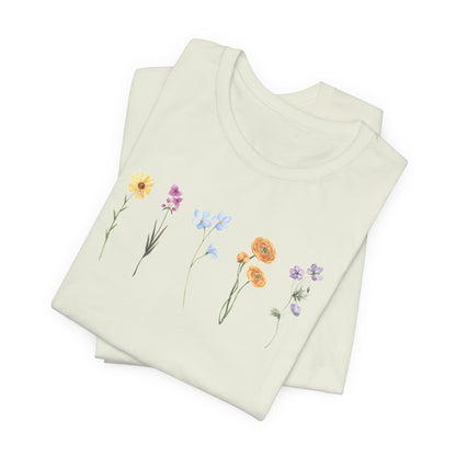 Floral Row Tee Watercolor Wildflowers Graphic T-Shirt