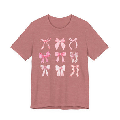 Pink Bow Pattern Tee Cute Girly Graphic T-Shirt