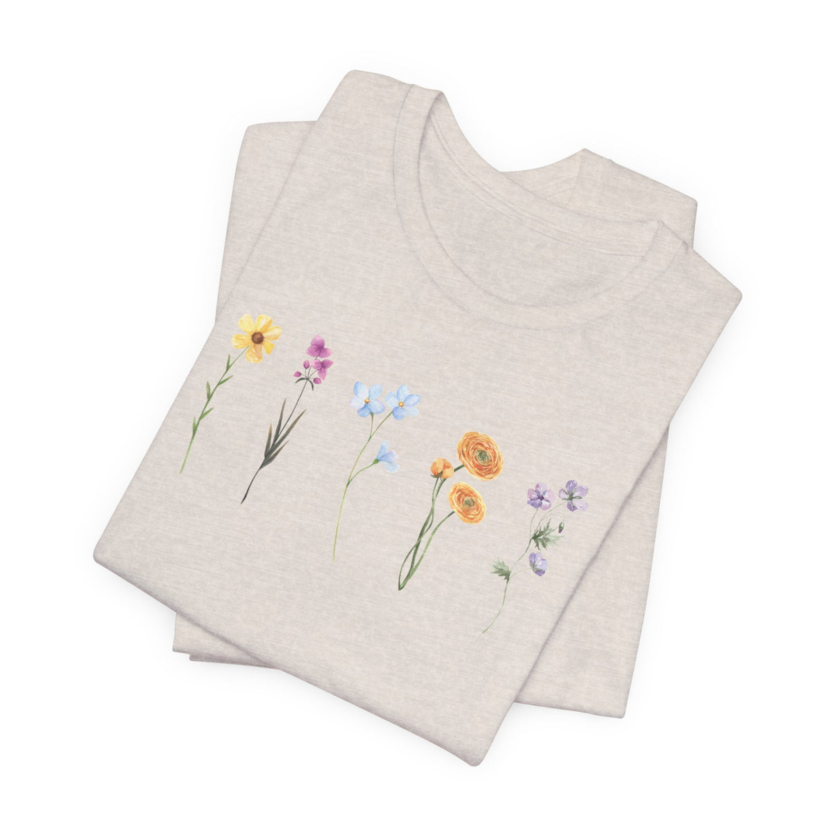 Floral Row Tee Watercolor Wildflowers Graphic T-Shirt