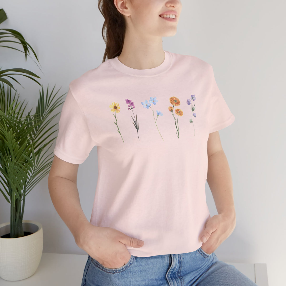 Floral Row Tee Watercolor Wildflowers Graphic T-Shirt