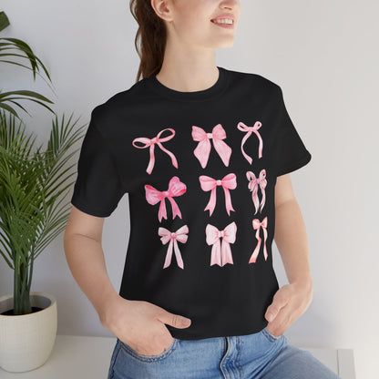 Pink Bow Pattern Tee Cute Girly Graphic T-Shirt