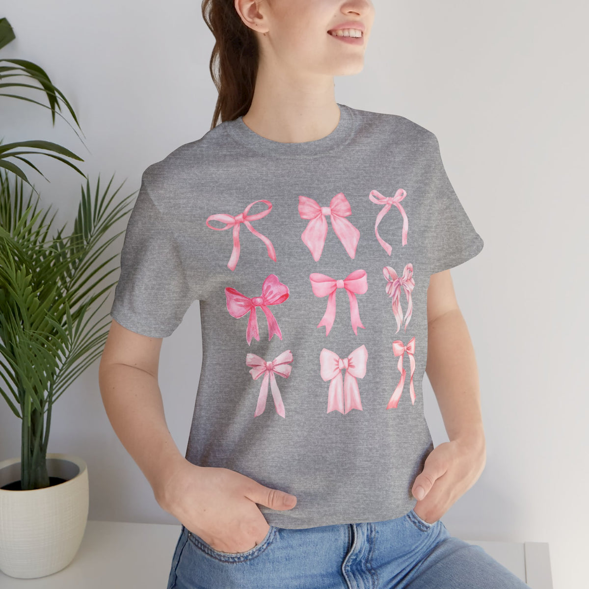 Pink Bow Pattern Tee Cute Girly Graphic T-Shirt