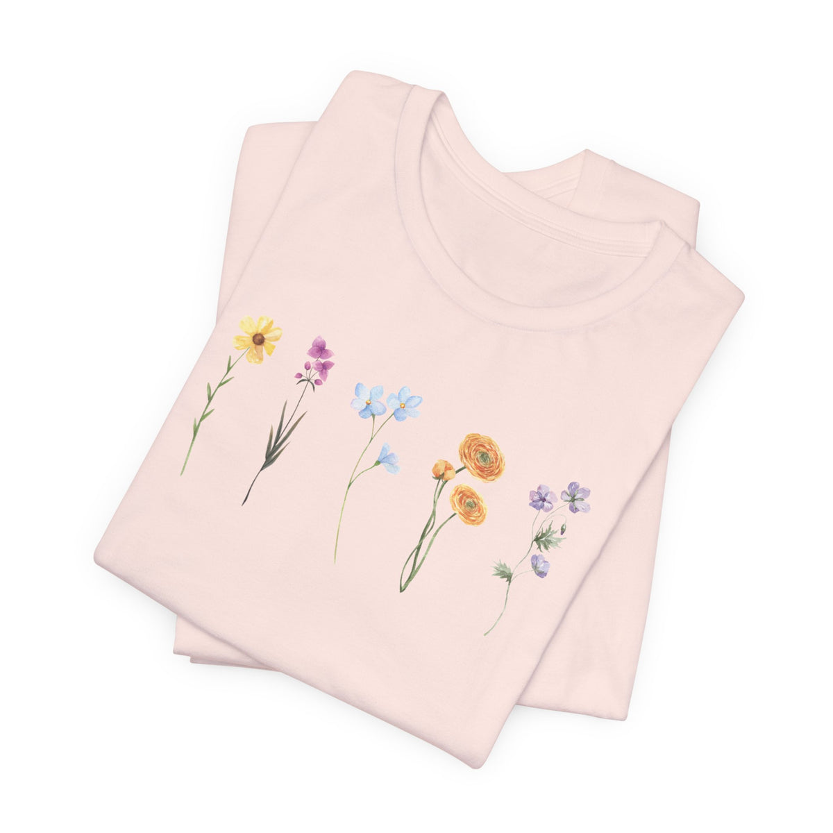 Floral Row Tee Watercolor Wildflowers Graphic T-Shirt